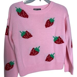 SHEIN Pink Sweater with Strawberry Motif